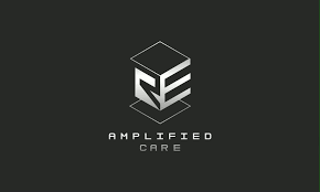 REAmplified Care logo: silver RE monogram and AMPLIFIED CARE wordmark on a dark field.